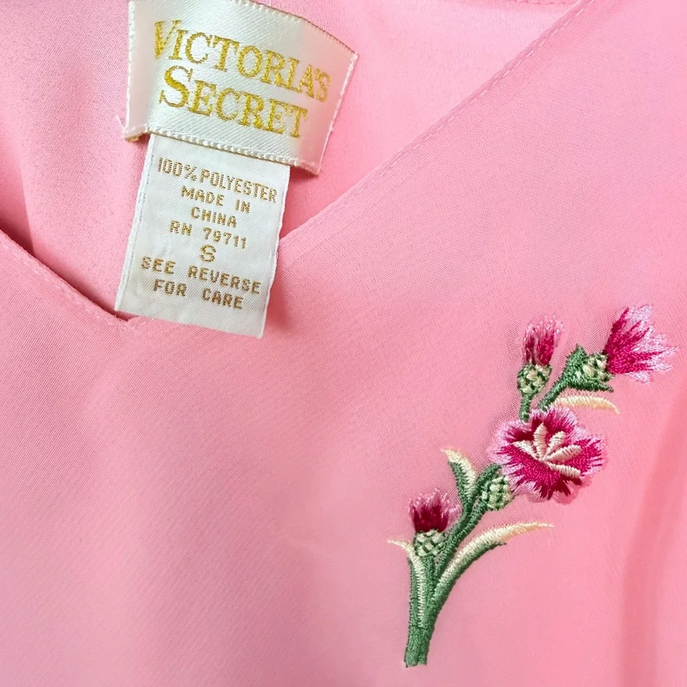 Vintage Victorias Secret Gold Label Pink Floral Embroidered Slip Dress Small 90s